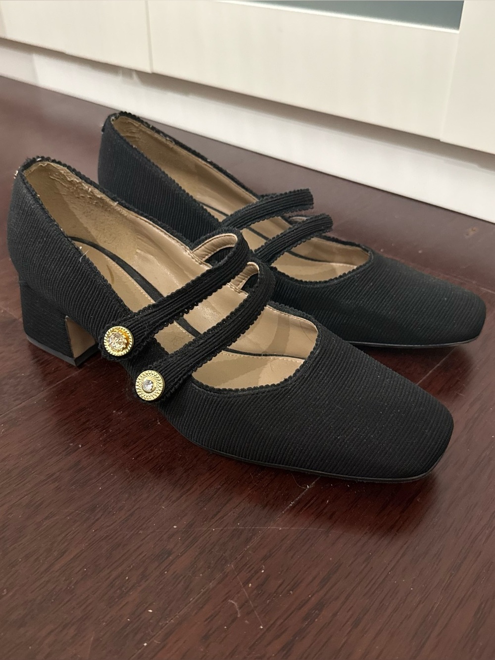 Sam Edelman Black Double-Strap Mary Jane Block Heels